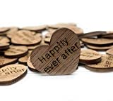 Wooden Heart Confetti ~ Happily Ever After ~ Wood Hearts, Wood Confetti Engraved Love Hearts- Rustic Wedding Decor (100 count)