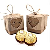 VGoodall Rustic Candy Boxes,50pcs Wedding Favor Boxes,Love Kraft Bonbonniere Paper Gift Boxes with Burlap Jute Twine for Bridal Shower Wedding Birthday Party Rustic Wedding Christmas Decorations