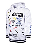 SCREENSHOTBRAND-F11866 Mens Urban Hip Hop Premium Fleece Hoodie - Pullover Long Sleeves Activewear Street Fashion Graffiti Allover -White-Large