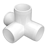 FORMUFIT F0014WT-WH-4 4-Way Tee PVC Fitting, Furniture Grade, 1" Size, White (Pack of 4)