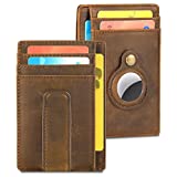Genuine Leather Mens Money Clip Wallet for AirTag, Upgraded Front Pocket Wallet, Slim RFID Blocking Strong Magnet Thin Men's Wallet Compatible with AirTag (Brown)