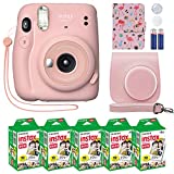 Fujifilm Instax Mini 11 Instant Camera Blush Pink + Custom Case + Fuji Instax Film Value Pack (50 Sheets) Flamingo Designer Photo Album for Fuji instax Mini 11 Photos