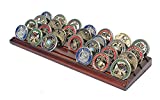 DisplayGifts Challenge Coin Display Stand 4 Row Wooden Holder Rack Case Holds 28 Coins Walnut Finish