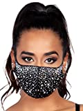 Leg Avenue Nova Rhinestone 3D Fashionable Reusable Face Mask -Washable Cloth Face Mask-Festival Clothing, One Size , Nova Black