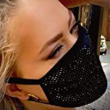 Bmirth Bling Rhinestone Face Mask Costume Black Sparkly Crystal Masquerade Mask Ball Halloween Carnival Party Mouth Cover for Women and Girls (Black Rhinestone)