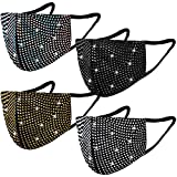 4 Pieces Rhinestone Masquerade Face Covering Colorful Crystal Masquerade Face Covering Adjustable for Women and Girls (Black)
