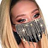 Campsis Sparkly Rhinestone Face Mask Bling Crystal Mask Masquerade Face Cover Party Nightclub Ball Prom for Women and Girls(Black)