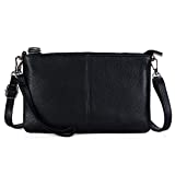 befen Women's Genuine Smartphone Leather Wristlet Crossbody Wallet Purses and Handbags Mini Crossbody Bag Clutch Wallet with Crossbody Strap - Black