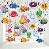 30 Pieces Tropical Fish Hanging Swirls Under The Sea Party Decorations ceiling Decor for Boys Girls Ocean Themed Party Mermaid Creatures Baby Beach Themed Party Supplies