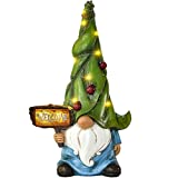 Garden Gnomes Statue, DesGully Resin Gnome Figurine with Solar LED Lights, Yard Decor, Outdoor Statues Garden Decor for Patio Yard Lawn Porch, Gardening Gifts (Welcome gnome)