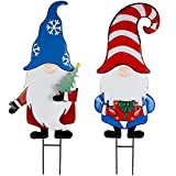 Hausse 2 Pack Garden Metal Gnome Stakes, 33 Inch Christmas Decorative Gnomes Stakes, Yard Signs for Outdoor Decorations, Holiday New Year Spring Home Tomte Decor for Lawn Pathway Patio