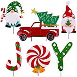 Ruisita 6 Pieces Metal Christmas Yard Sign 24 Inch Metal Christmas Joy Truck Yard Sign Metal Holiday Outdoor Garden Signs Lawn Decoration with Stakes for Christmas Decoration Yard