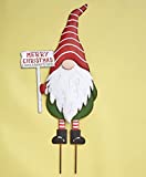 The Lakeside Collection Metal Holiday Stake Garden Gnome with Christmas Icon - Red Stripe Hat