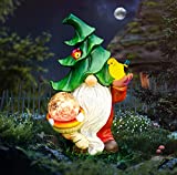 Himaweek Garden Gnome Statue, Resin Christmas Gnome Figurine with Solar LED Lights for Indoor Outdoor Decoration Patio Yard Lawn, Thanksgiving Christmas Decor Gift