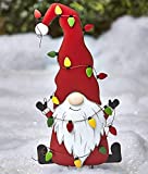 The Lakeside Collection Metal Holiday Stake Garden Gnome with Christmas Icon - Red Hat
