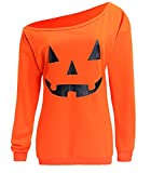 Lymanchi Women Slouchy Shirts Halloween Pumpkin Long Sleeve Pullover Sweatshirts Orange XL