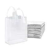 Small Clear Plastic Bags with Soft Loop Handles, Shopping Bags with Gusset & Cardboard Bottom, Frosted White Merchandise Retail Bags for Gifts, Boutiques, Small Business, Parties, Events, Bulk 100 Pcs – 8x4x10