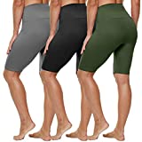 HLTPRO High Waist Biker Shorts for Women - 8" Tummy Control Stretchy Shorts for Running, Workout, Cycling - Reg & Plus Size