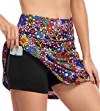 Fulbelle Athletic Skirt, Teen Girls Summer Tennis Golf Skorts for Women with Pockets Pencil A Line Skirt High Waisted Elastic 2020 Fashion Juniors Clothes Colorful Flower Small