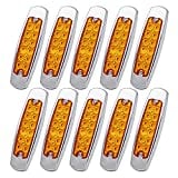 LedVillage Pack of 10 12V DC 6.4 Inch Ultra Slim Amber Surface Mount 12 LED Side Marker Tail Light Clearance Lamp Trailer Truck Lorry with Chrome Waterproof BB12