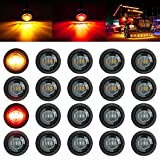 PSEQT 3/4" Round LED Side Marker Clearance Lights Front Rear Marker Indicators Tail Light Waterproof for Trailer Truck Car Bus Van Pickup RV Wrangler Silverado (20pcs Smoked Lens Red & Amber LED)