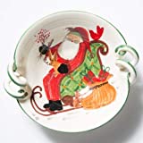 Vietri Old St. Nick Scallop Handled Bowl, Handpainted w/Christmas Sleigh