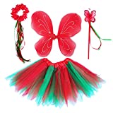 Danballto Christmas Tutu for Girls Toddler Fairy Wings Costume Elf Tutu Skirt Dress Up Play Gifts Set Red Green
