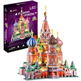 CubicFun LED Russia Cathedral 3D Puzzles for Adults Kids, St.Basil's Cathedral Architecture Building Church Model Kits Toys for Teens, 224 Pieces