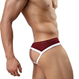MuscleMate Hot Men's Jockstrap, No Visible Lines, Butt-Flaunting Men's Thong Jockstrap Underwear (M, Red)