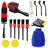 Jaronx 15 PCS Car Wheel & Tire Brush Set, 17 Inches Long Handle Rim Wheel Brush, Short Handle Wheel Brush, Detailing Brushes, Wash Mitt, Vent Duster, Wax Applicator Pads, Washing Towels, Wire Brushes