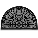 Delxo Semi Circle Door Mat,24“x 36” Half Round Low-Profile,Heavy Duty Indoor&Outdoor &Welcome Mat for Front Door,Back Door,Front Porch,Back Porch,Entrance, Garage (Grey)