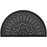 Mibao Half Round Door Mat, Non-Slip Welcome Entrance Way Rug, Durable Rubber Door Mats, Low-Profile Heavy Duty Doormat, Half Circle Rugs for Garage, Patio, High Traffic Areas, 18" x 30", Gray