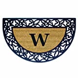 Nedia Home Acanthus Border with Half Round Rubber/Coir Doormat, 22 by 36-Inch, Monogrammed W