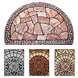 MANO Half Circle Door Mat Entry Rug Indoor Half Round Sassafras Doormat for Outdoor Large Welcome Mat for Patio Non Slip Rubber Front Door Mats Dirt Trapper Mat Outside Rug (2'x3', Cobble)