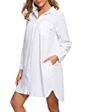 MANAIXUAN Women's Shirt Dress V Neck Long Sleeve Loose Casual with Pockets Front Button White