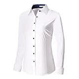 FANCIER Womens Button Down Shirt Cotton Stretch, Regular Fit Long Sleeve Dress Shirts for Women, White, Medium