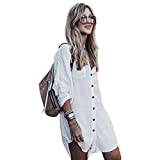 Women’s Swimsuit Cover up,Silky Button Down Shirt Midi Dress Kimono,Summer Bathing Suit Beach Coverups for Women (CP-Aline) (White, X-Small)