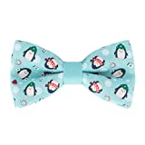 Bow Tie House Christmas Penguin pattern bow tie pre-tied (Small, Mint Penguin)