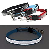 KUDES 3 PCS Breakaway Cat Leather Collars, Reflective Safety Buckle Kitten Collar with Bell for Cat Kitty and Small Animals, Adjustable from 7.5in-12.5in (3 Colors)