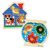 Melissa & Doug Animals Jumbo Knob Wooden Puzzles Set - Fish and Pets - Chunky Wooden Puzzles for Toddlers, Animal Puzzles For Kids Ages 1+