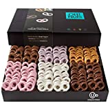 Oh! Nuts Christmas Chocolate Covered Pretzels Gift baskets, 100 + Mini Pretzels of 6 Assorted Flavors | Yogurt, Milk & Dark Holiday | Party Gifts, Hanukkah, New Year | Sweet Treats for Men & Women