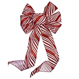 Candy Cane Stripes Christmas Bow - 10" Wide, 18" Long Pre-Tied Bow, Red and White, Door Decoration, Swag, Wreath, Garland, Boxing Day, Christmas Tree Ribbon, Winter Decoration, Front Door Decor