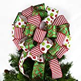 Christmas Tree Bow | Present Bow | Tree Topper Bow | Candy Cane Stripe Red Lime Green White : TB23