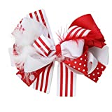 juDanzy Large Red and White Christmas Holiday Hair Bow Clip for Girls