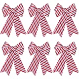 ANECO 6 Pieces Gray and White Christmas Bows Holiday Christmas Wreaths Bows Xmas Red Velvet Christmas Bows for Christmas Party Decoration