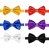 6 Pieces Sequin Bow Tie Double-layer Pre-tie Bow Ties with Adjustable Strap for Halloween, Thanksgiving, Christmas and New Year