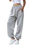 Women's Cinch Bottom Sweatpants Pockets High Waist Sporty Gym Athletic Fit Jogger Pants Lounge Trousers (Grey A, M)