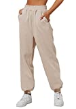 Yovela Womens Comfy Y2k Sweatpants Oversized Comfy Cotton High Waist Tan Pants Trendy Lounge Trousers with Pockets