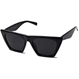 SOJOS Vintage Square Cateye Polarized Women Sunglasses Cool Style Trendy Big Frame SJ2115, Black/Grey