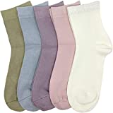 SERISIMPLE Women Thin Bamboo Socks Crew Lightweight Above Ankle Casual Dress Sock For Ladies Bootie Trouser 5 Pairs (Assorted, Large)